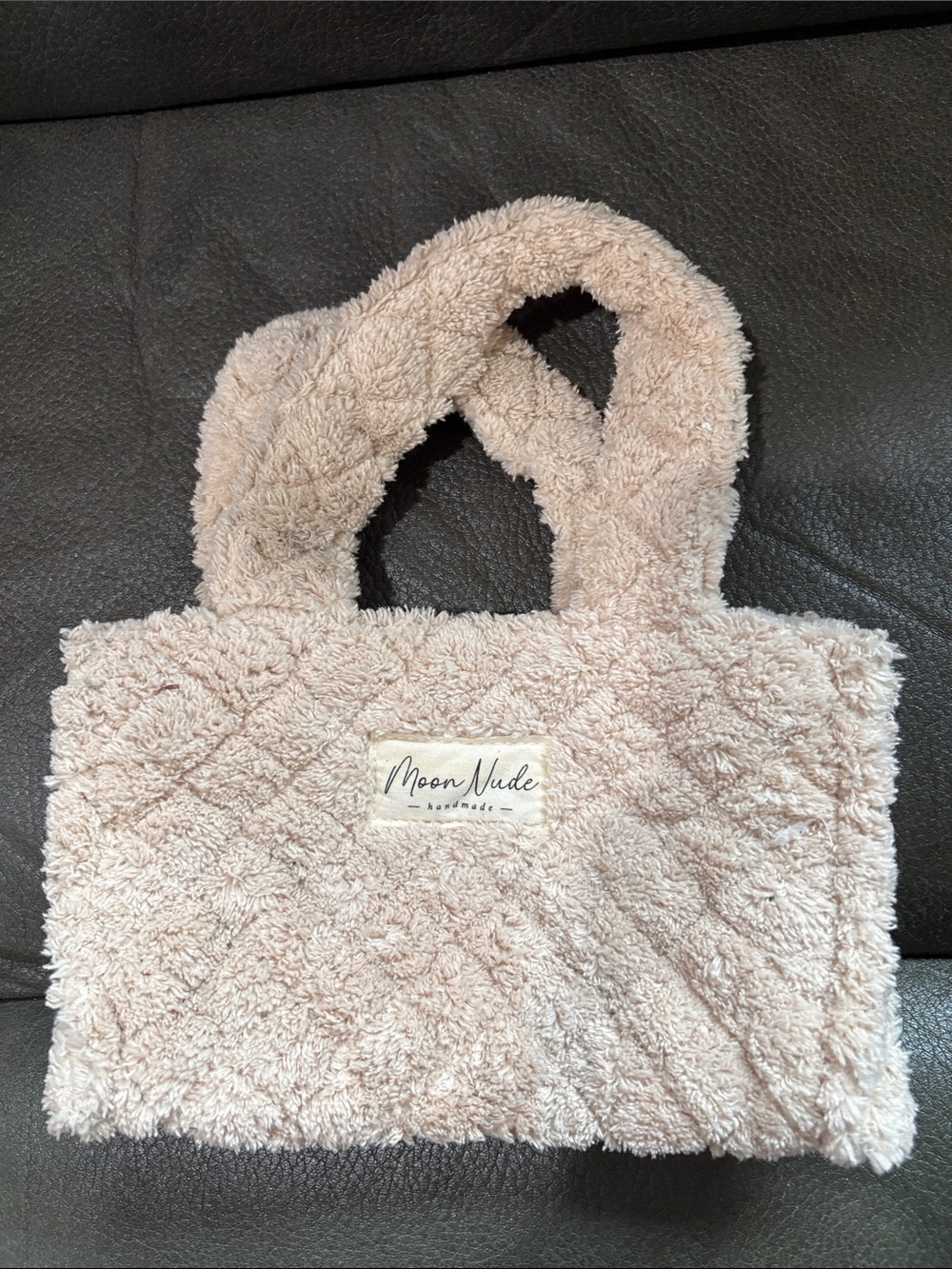 Moon Nude handmade cream cozy bag with teddys inside